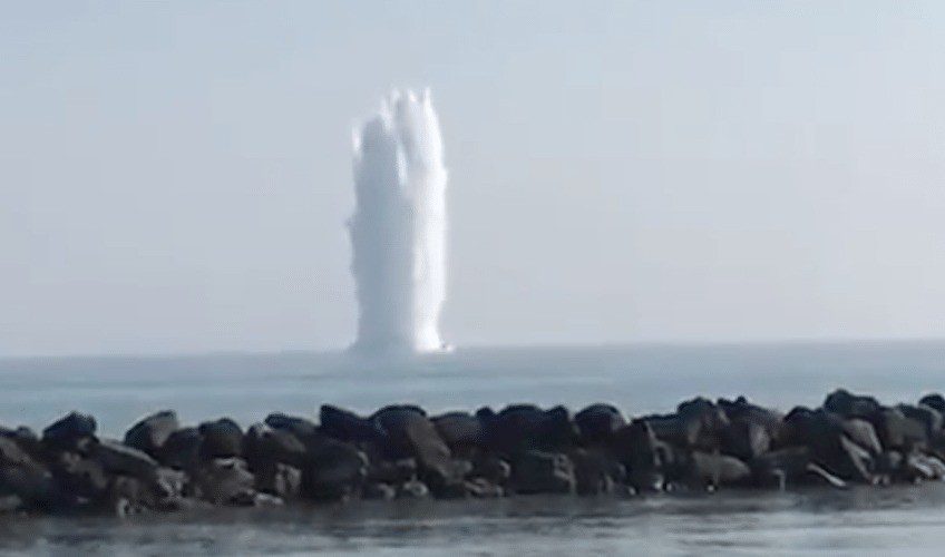 WW2 sea mine discovered below the high water at Elmer Beach near Bognor