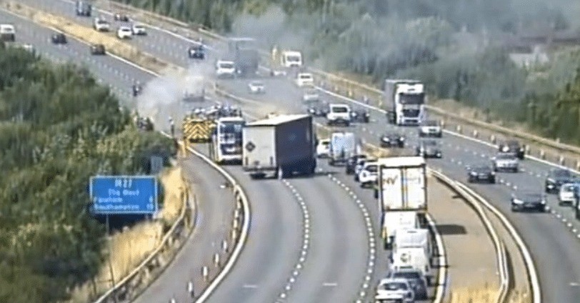 Dramatic Car Fire On The M27 Motorway Has Sent Huge Plumes Billowing Over The Carriageway