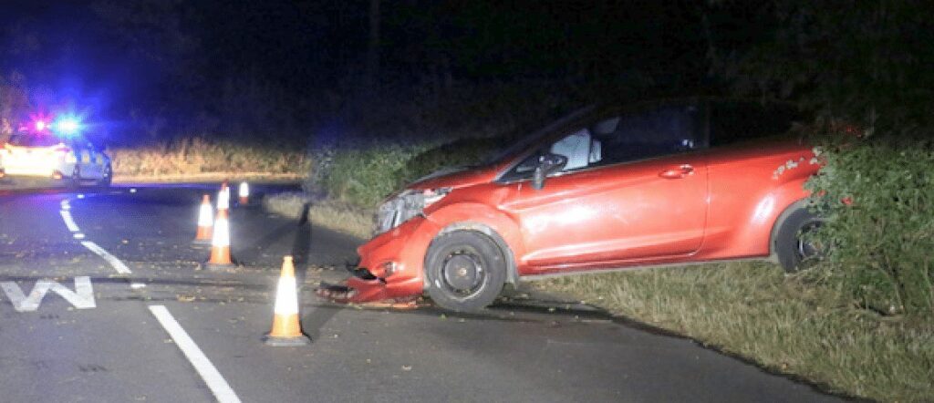 Road closed after car loses control and  ploughs into Trees on Staplers Road in Newport