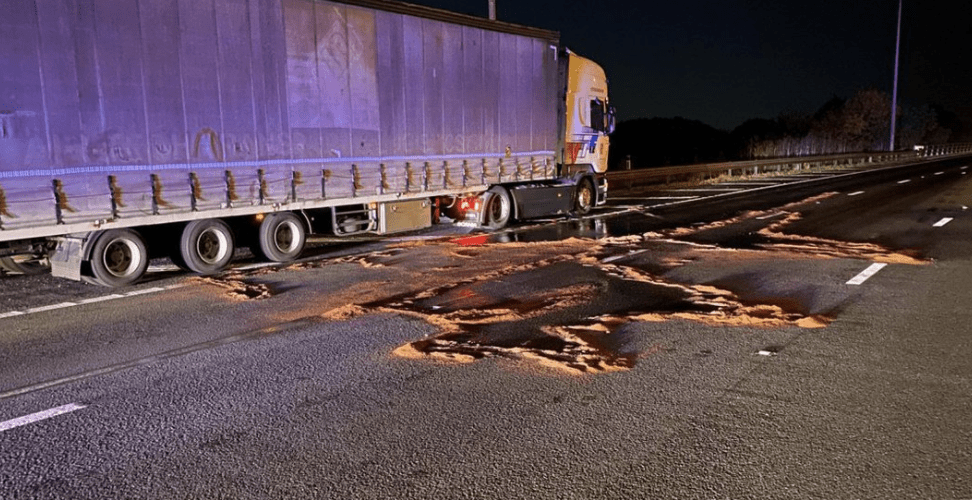 Broken Down Lorry Which Is Leaking Diesel Across The Carriageway On The M25 In Brentwood Has Closed Three Lanes