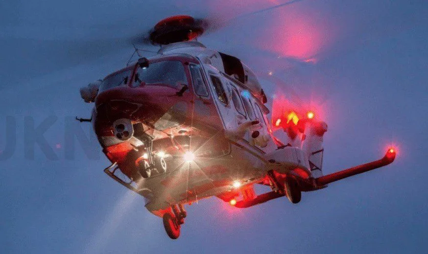 Midnight Coastguard Helicopter Medevac Flies Critical Patient from Guernsey to Southampton