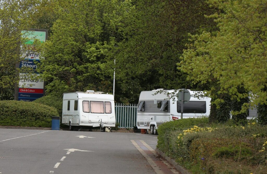 Traveller Convoy, Including Merc and Rolls Royce, Takes Over M&S Car Park at The Meadows