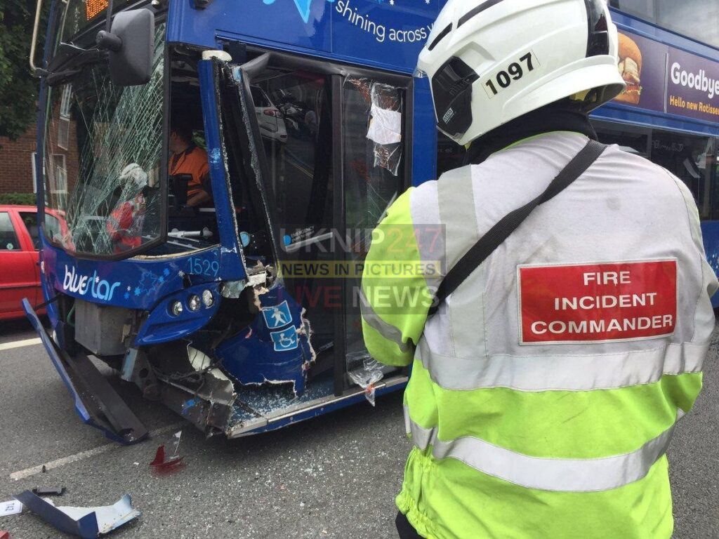 Car in Collision with a  Blue Star Bus in Shirley Southampton