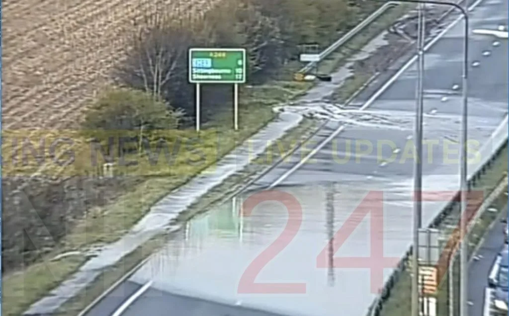 Burst Water Main Triggers 30-Minute Delays on Kent’s M20 and A249 – Drivers Urged to Avoid Routes