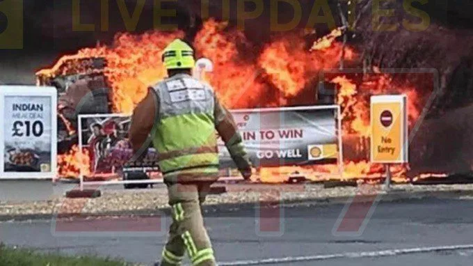 Blazing Camper Van Sparks Major Fire and Evacuation at Fontwell Petrol Station