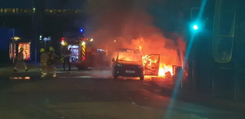 Van Explodes Near Dartford Station in Fiery Blaze – Driver Escapes Unhurt