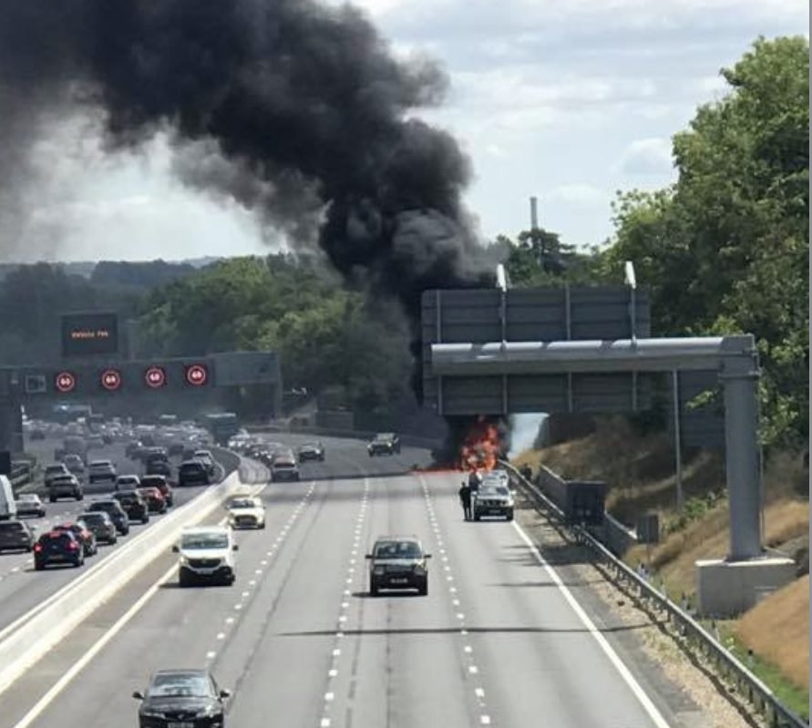 Traffic updates as motorway shuts due to vehicle fire on the M20 in Kent