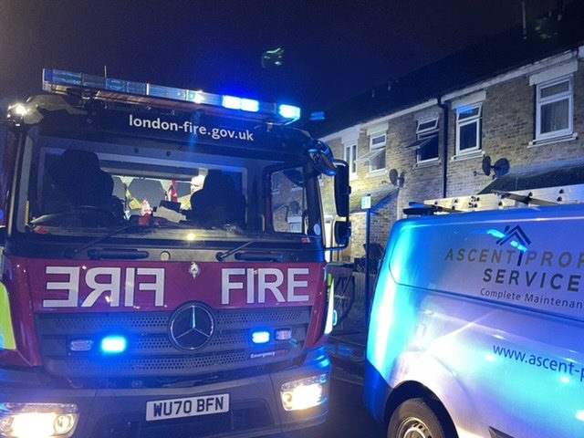 Emergency crews called to persons trapped in house fire in a property in Tottenham, London