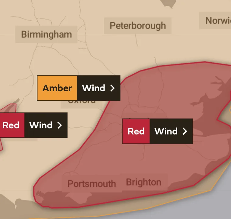 Red Weather warning issued for Kent and the South East: Storm Eunice causing significant disruption and dangerous conditions due to extremely strong winds on Friday