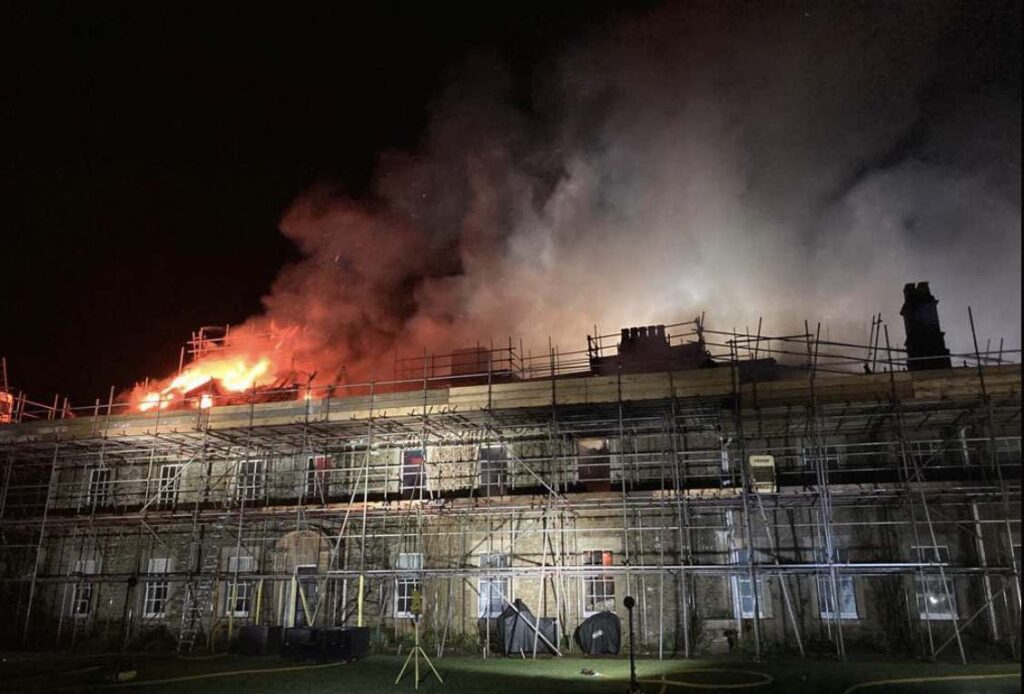 Massive Fire Engulfs Stately Home Near Bromham as 75 Firefighters Battle Blaze