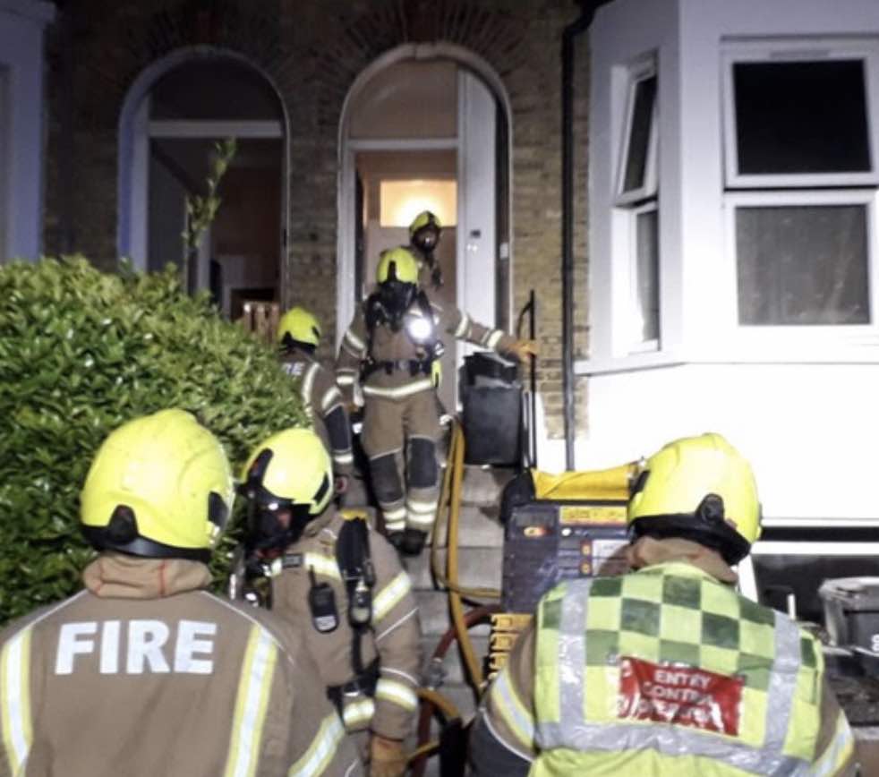 Six fire engines and around 40 firefighters were called to a fire at a mid-terraced house converted into flats on Clifton Road in South Norwood