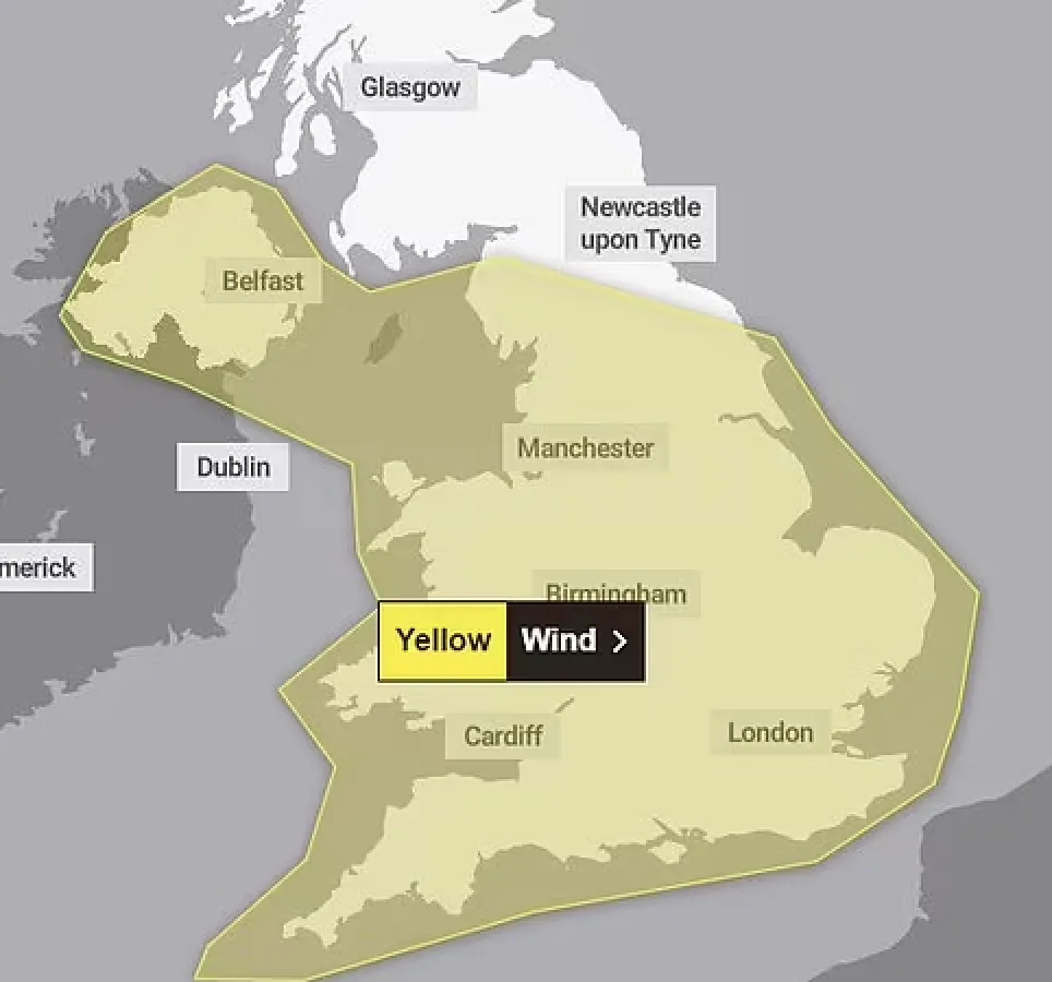 Yellow Wind Warning Strikes England, Wales & NI: M48 Bridge Closed Amid 55mph Gusts and Travel Chaos