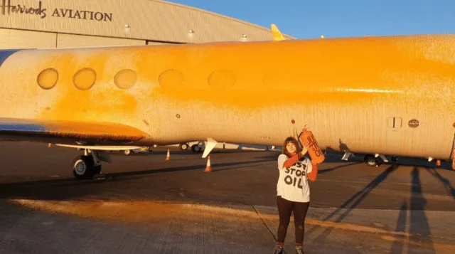 Just Stop Oil Duo Arrested After Splashing £5,000 Orange Paint on Stansted Private Jets