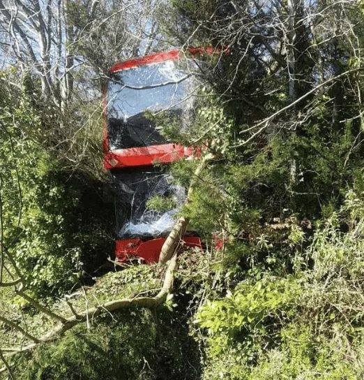 Electric Double-Decker Bus Crashes Into Woods Near Biggin Hill Airport – No One Trapped, Road Still Closed
