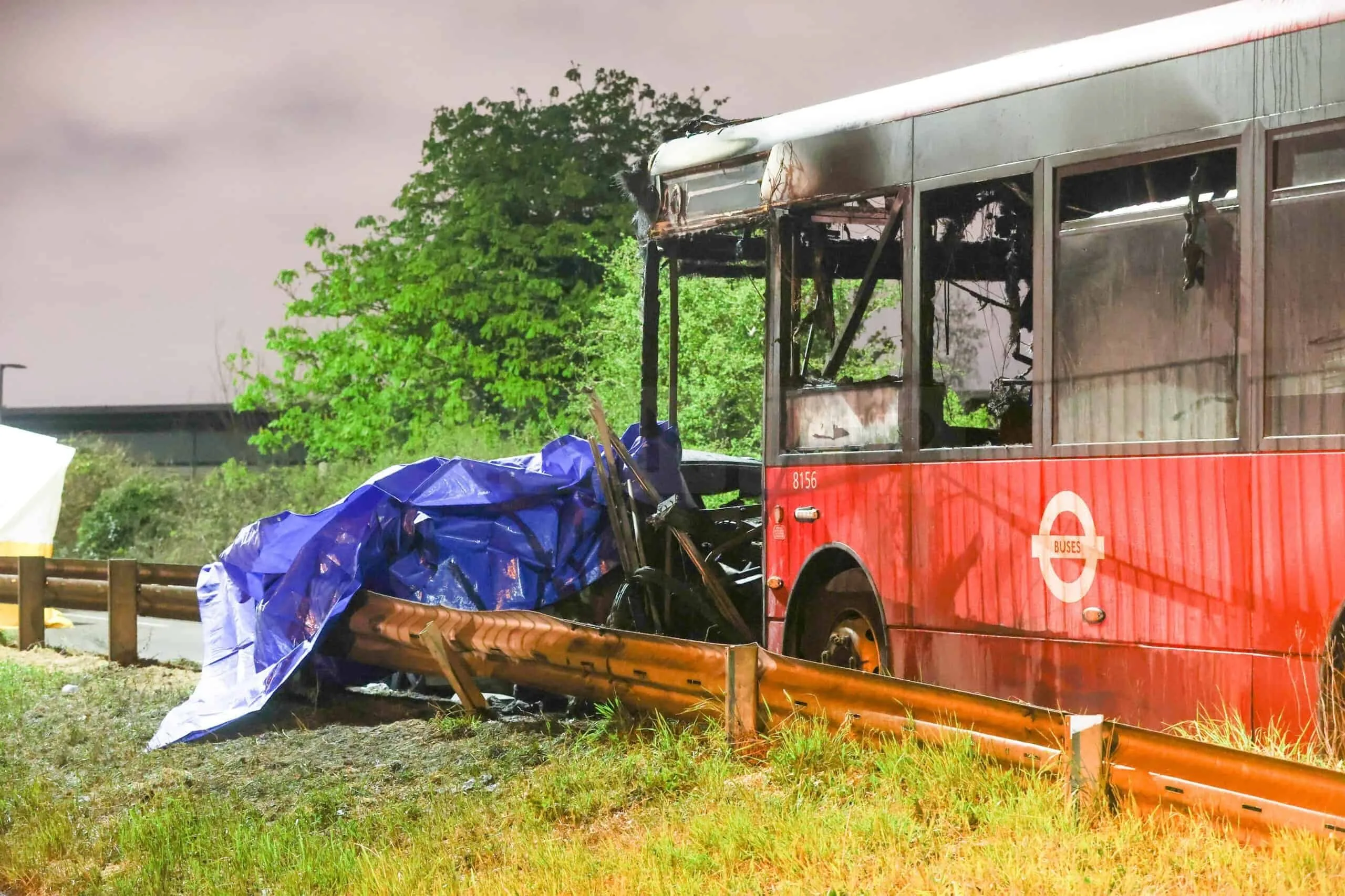 Three Dead as Silver Mercedes Flames After Head-On Crash With Bus Near Feltham Prison