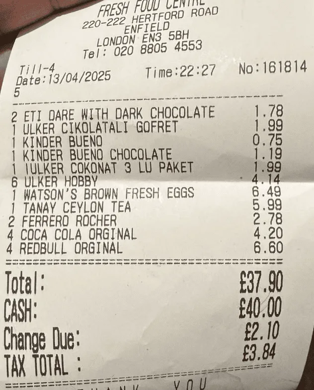 Enfield Shopper Exposes Mystery £3.84 ‘Tax’ Charge at Turkish Supermarket—Raises VAT疑问