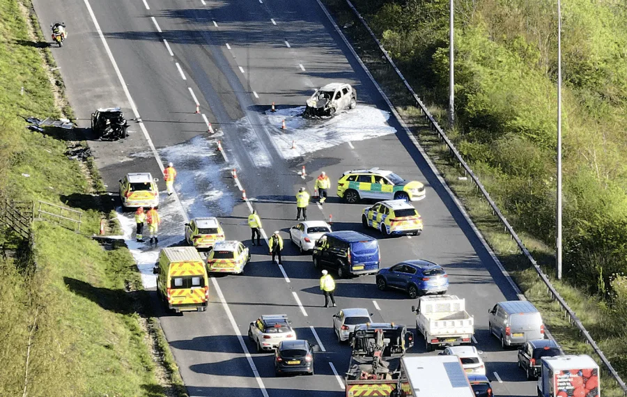 M2 Coastbound Fully Closed Between J2 Strood and J3 Blue Bell Hill After Serious Crash and Vehicle Fire