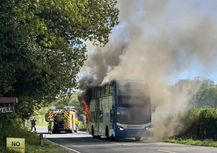 Blazing Double-Decker Bus on Hamstreet Road Extinguished Fast – Passengers Safe in Ashford Fire