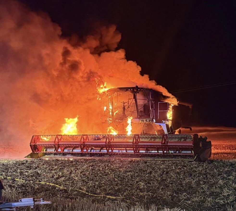 Combine Harvester Fire Near Thaxted Prompts Fire Safety Warning for Farmers