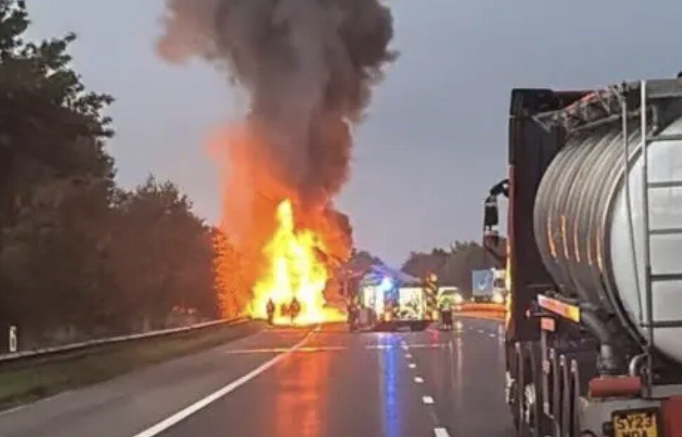 Blazing Lorry Packed with Electric Cars Sparks Major Chaos on M5