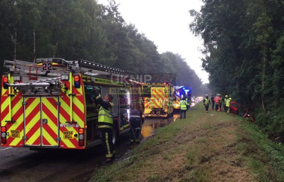 Firefighters Rescue Driver Trapped After Ford Fiesta Hits Flood Water and Ditches Road in Boarhunt
