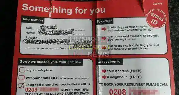 Scam Alert: Fake ‘Parcel Delivery Service’ Cards Rip Off UK Homes with Premium-Rate Phone Fraud