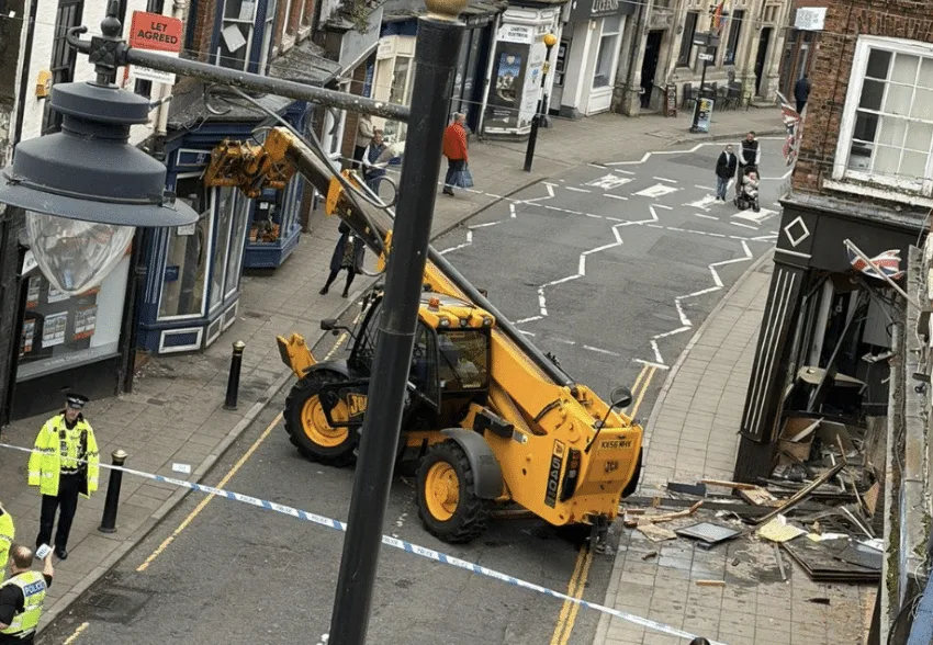 Brazen JCB Bulldozer Used to Smash ATM in Horncastle Bank Heist – Police Launch Major Manhunt
