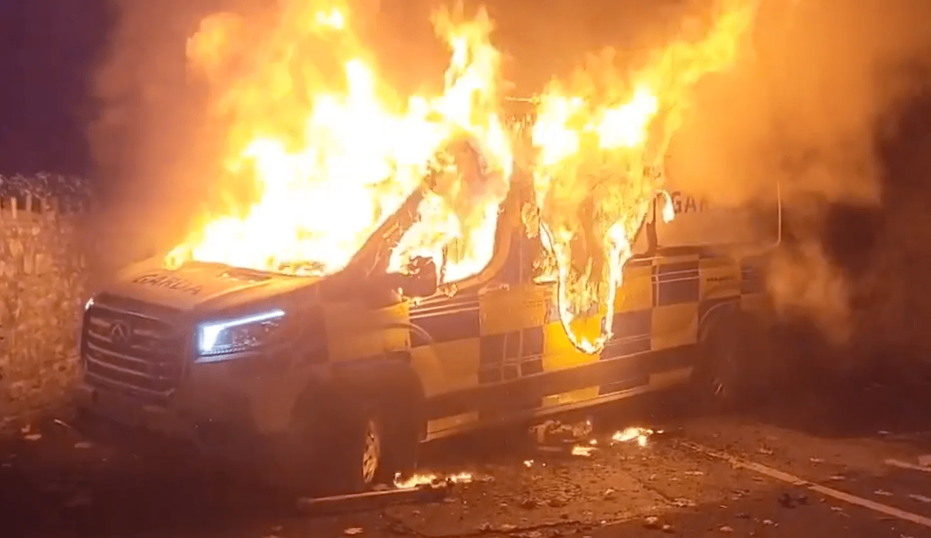 Police Van Torched Amid Citywest Migrant Protest in Dublin