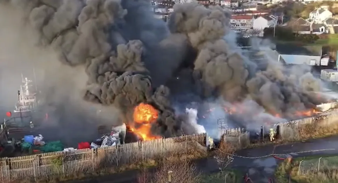 Massive Methil Harbour Fire Engulfs Lorries, Black Smoke Visible Across Fife