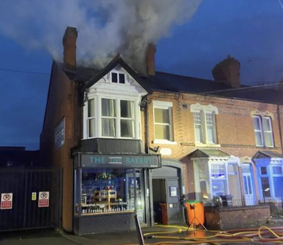 Fire Erupts Above Leicester Bakery – No Injuries as Flames Tackled, Traffic Delays Loom