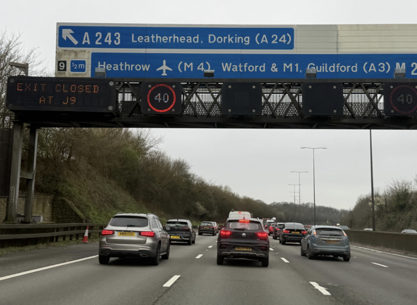 Vehicle Fire Blocks M25 Clockwise at Leatherhead