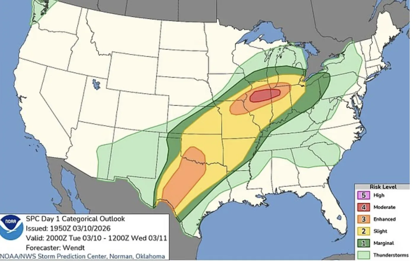 Millions in 10 US States Brace for Severe Tornado Outbreak Tonight