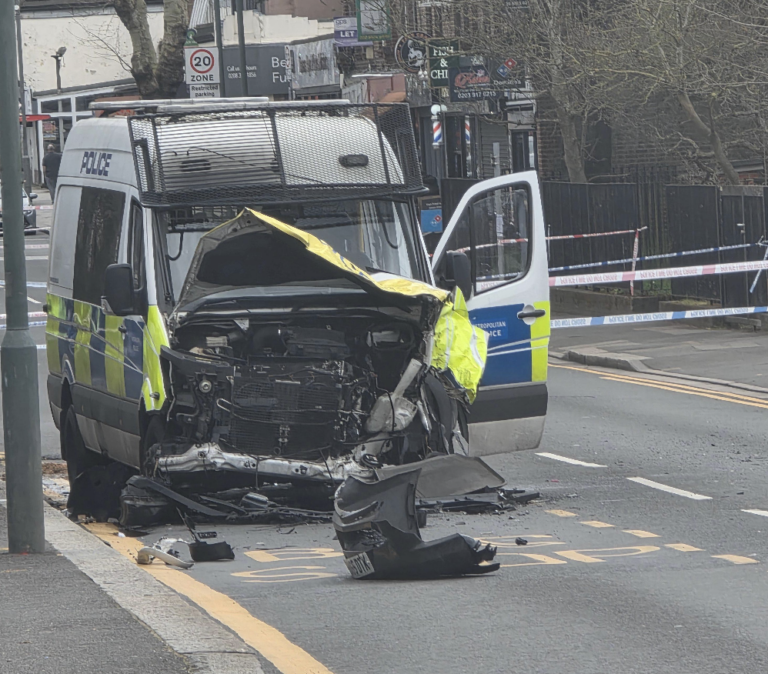 Five Injured as Police Van Crashes into Car Near Crook Log, Bexleyheath – Roads Reopen After Chaos