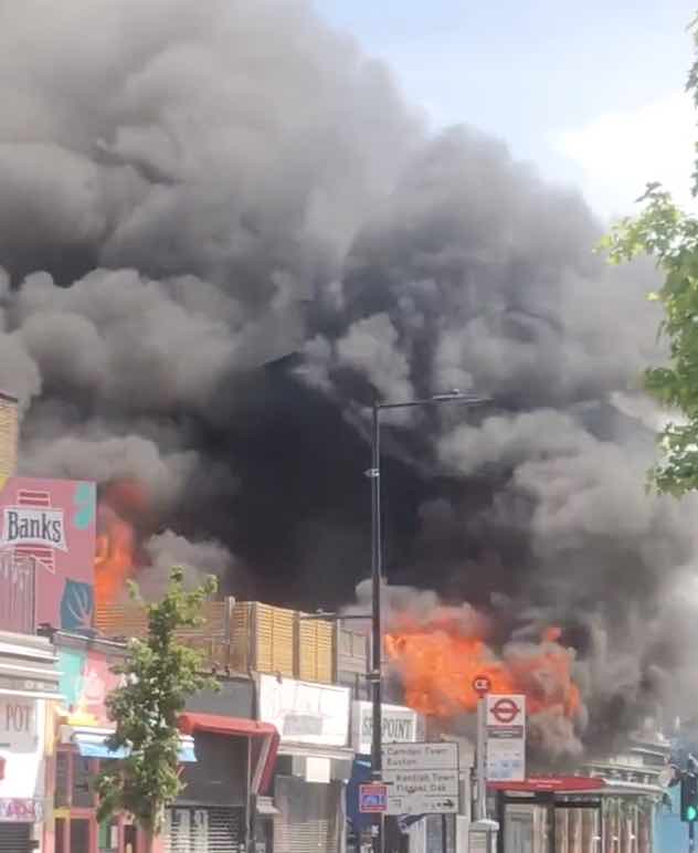 This afternoon, ten fire engines and approximately 70 firefighters responded to a fire at a shop with flats above on Chalk Farm Road in C…