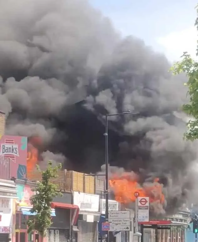 Chalk Farm Blaze: Firefighters Battle Intense Flames at Shop and Flats, Road Closed as Investigation Underway