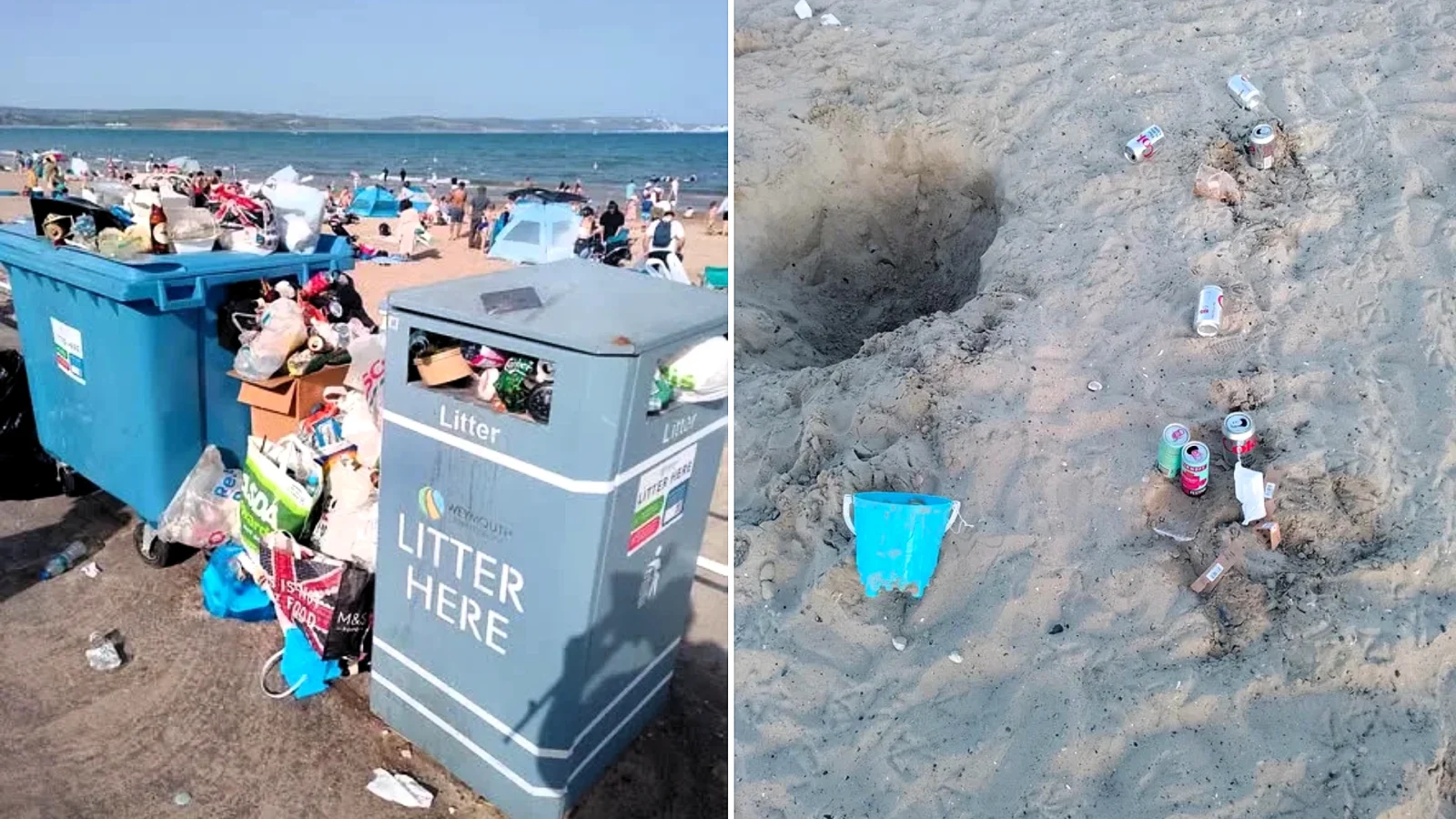 Weymouth Beach Flooded with Rubbish After UK Bank Holiday Heatwave