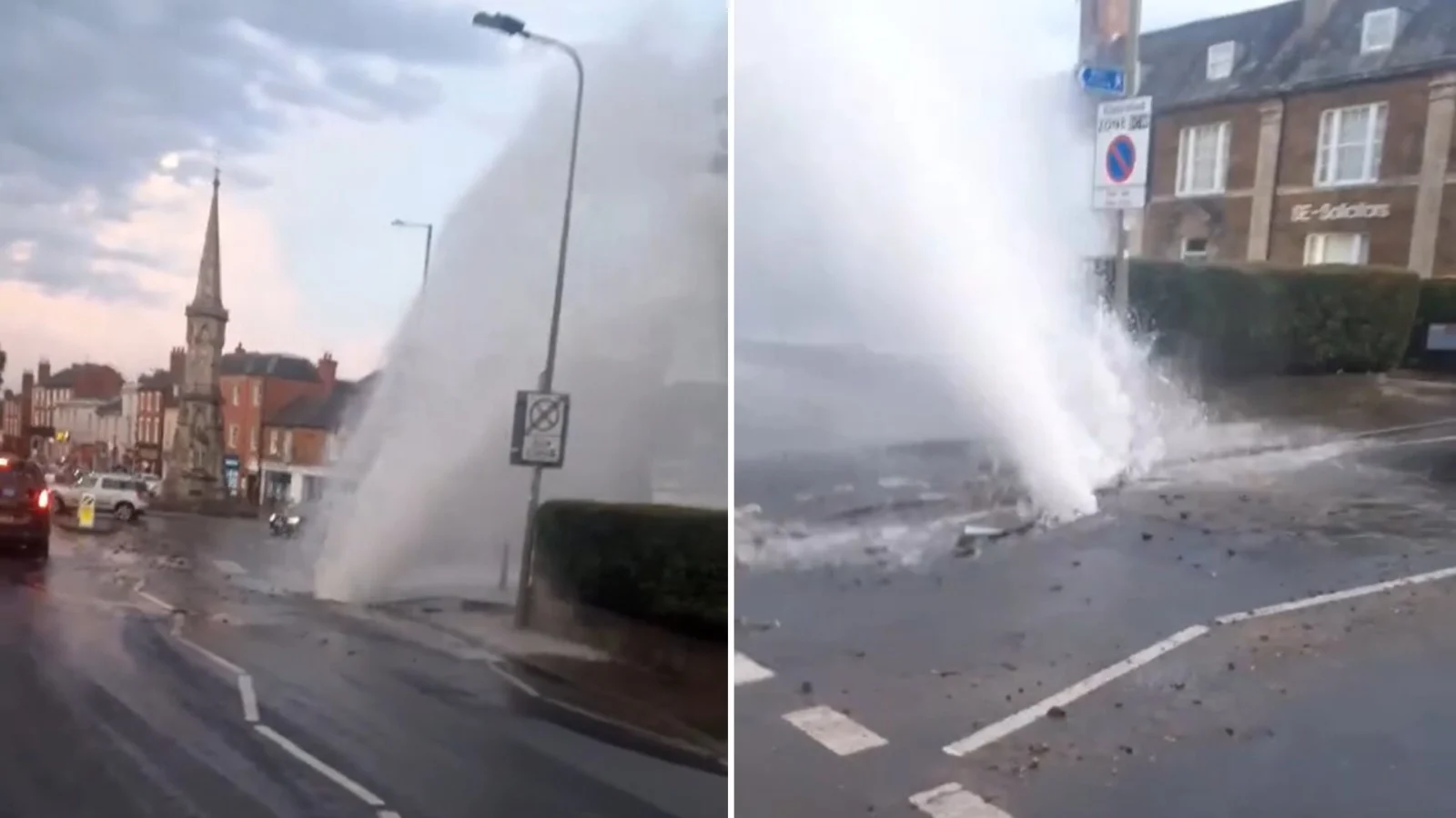 Burst Water Main Near Banbury Cross Statue Shuts Road in Heatwave