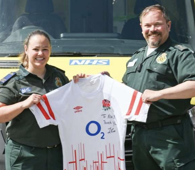 Deaf Ambulance Worker Gifts England Rugby Shirt to Mentor in London