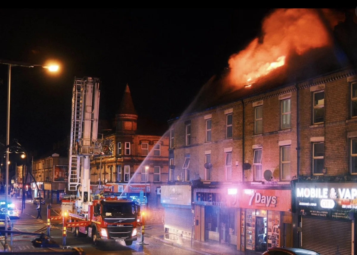Firefighters Battle Roof Blaze on Smithdown Road Liverpool