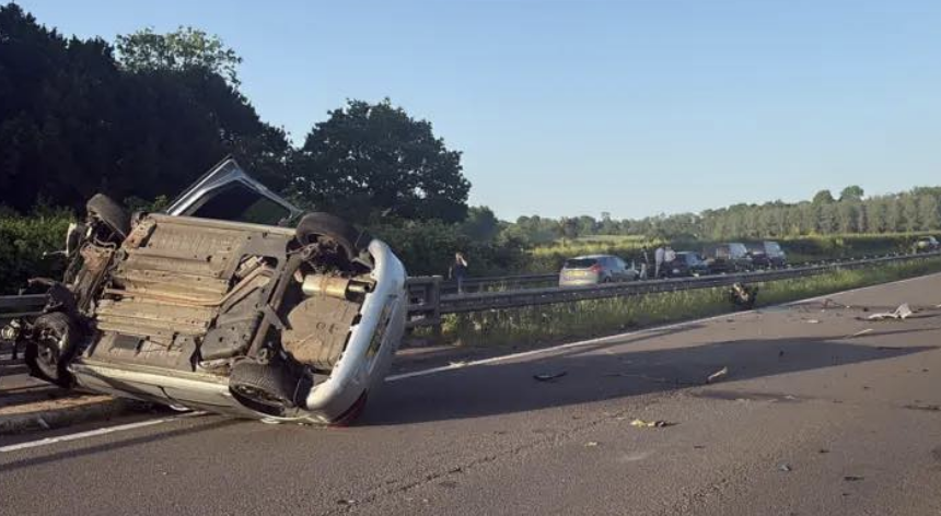 Eight-Day-Old Baby Rescued From Overturned Car on M50 in Worcestershire