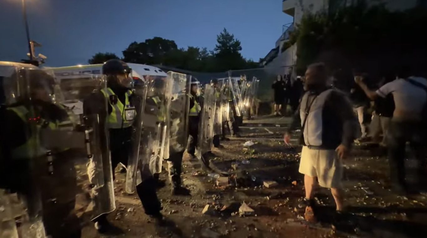 Riot Police Clash with Protesters Near Henry Nowak Stabbing Site in Southampton