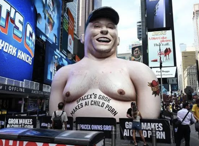 Elon Musk Effigy Protests SpaceX $1.8 Trillion IPO in New York
