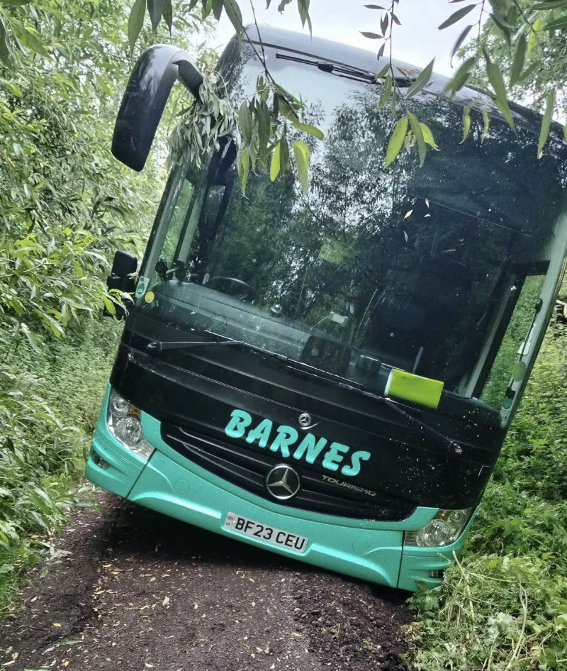 Coach Blocks Narrow Wiltshire Lane After Wrong Turn in Brinkworth