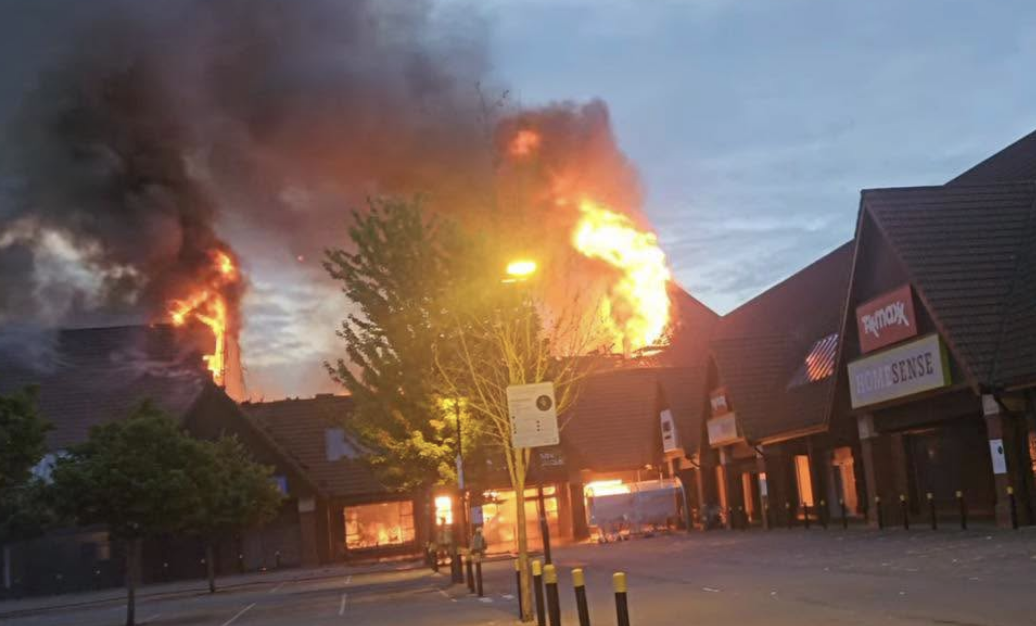 Massive Fire Destroys Leicestershire Shopping Centre Roof