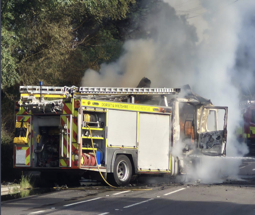 Fire Engine Blaze Closes A350 at Charlton Marshall in Dorset