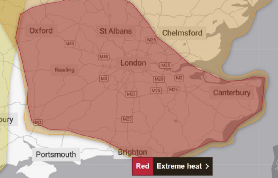 Red Heat Warning Hits East and South East England with Temperatures Up to 38C