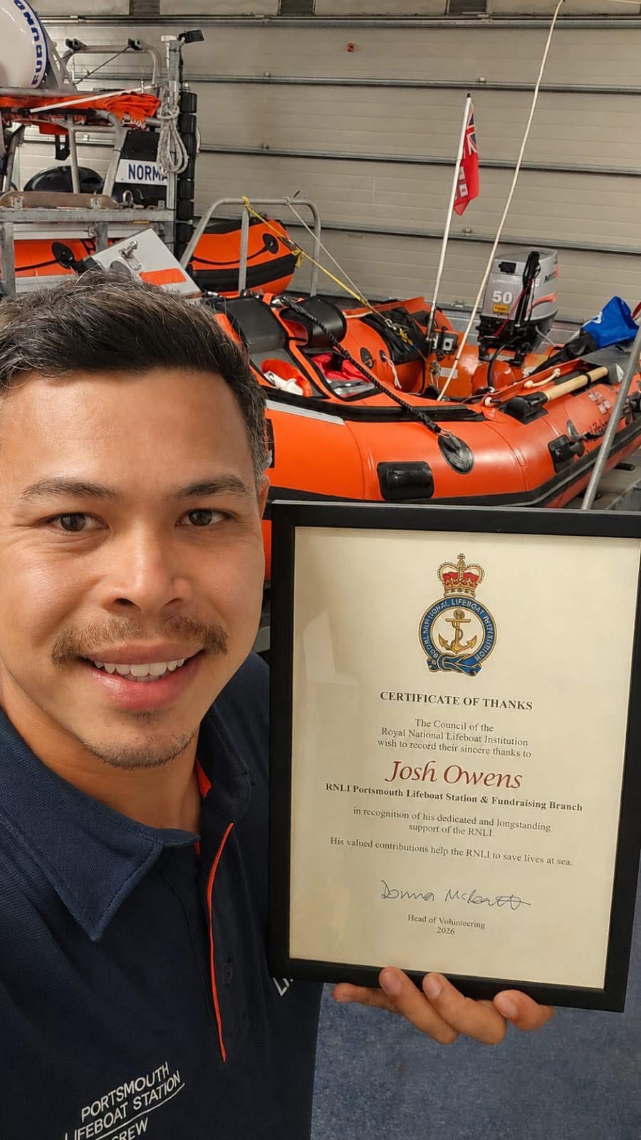 Portsmouth RNLI Volunteer Josh Owens Honoured for Life-Saving Efforts