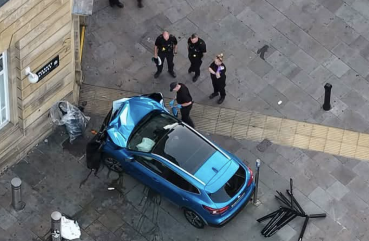 Man killed and another seriously injured after car mounts pavement in Bradford