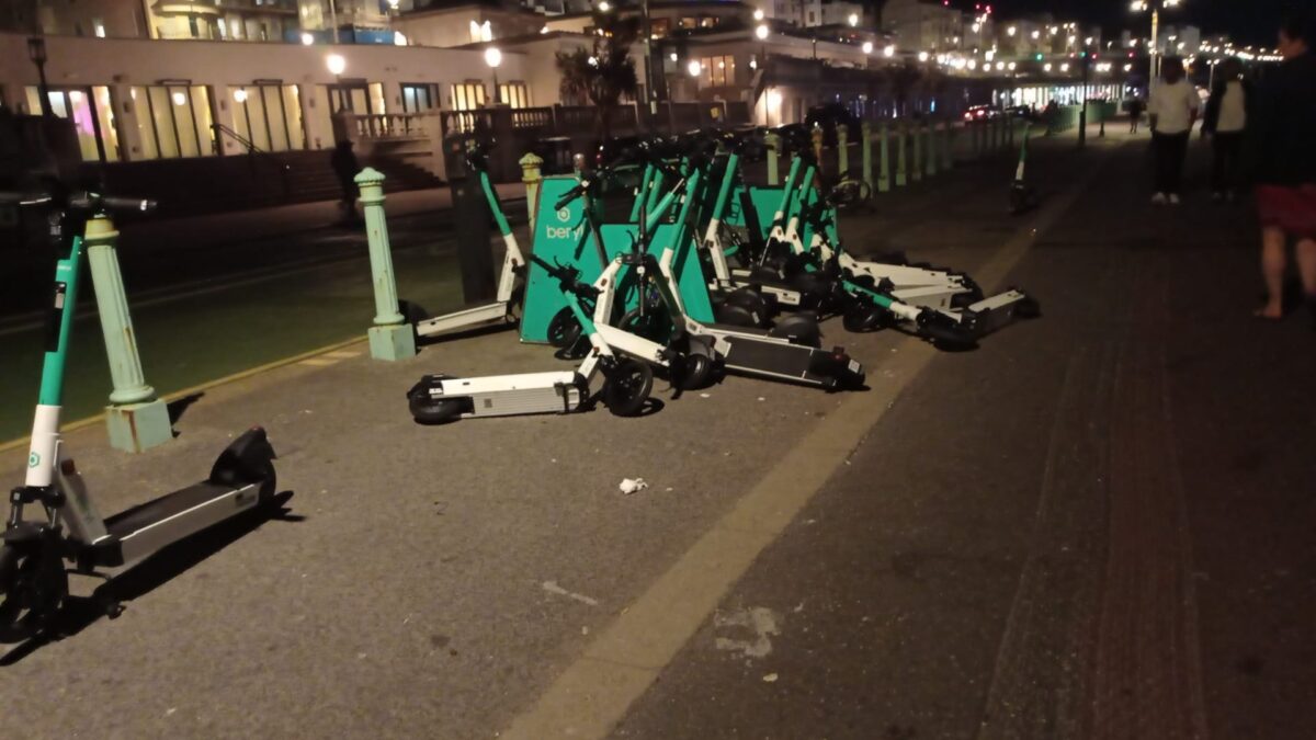 New Beryl E-Scooters Left Stacked Near Hubs After Parking Spaces Fill Up