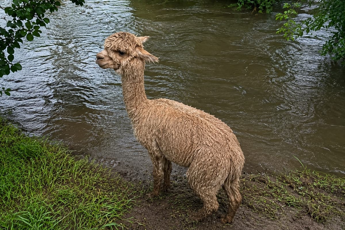 Alpaca rescued from river in Berkshire after getting into difficulty